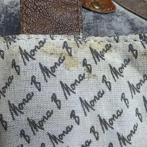 Mona B Collins Tote Bag Distressed Leather Denim Rustic Purse Handbag - Picture 13 of 14